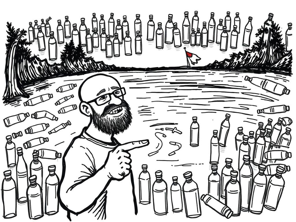Surprised doodle character reacting to water data